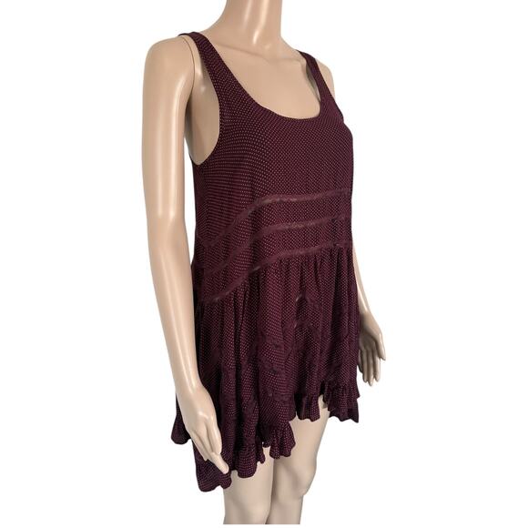 Intimately Free People Burgundy Polka Dot Lace Ruffle Flowy Slip Dress XS - Picture 2 of 8